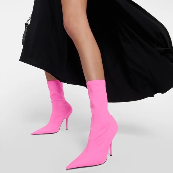 Balenciaga Knife Bootie Spandex Matt Fluo Pink Kitten Heel Barbie Boots … - Picture 3 of 13